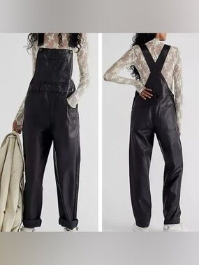 We The Free Black Faux Leather Overalls🖤NWOT🖤Size Medium
